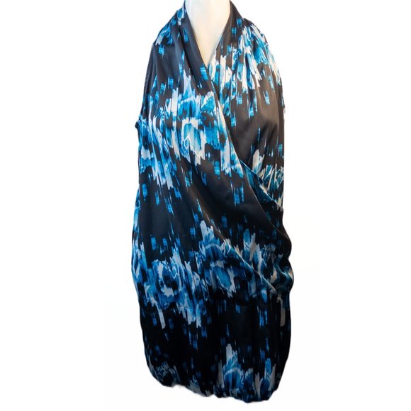 Derek Lam Size Medium Dress Black Blue Surplice Bubble Hem Pockets Faux Wrap - Picture 2 of 12
